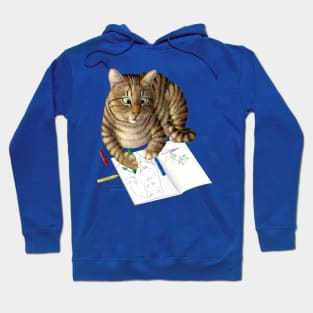 Coloring cat. Tabby cat with coloring book Hoodie